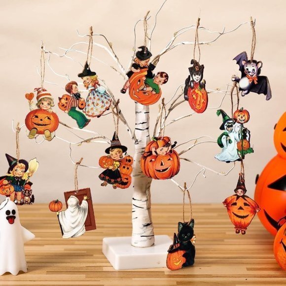 24 Pcs Multicoloed Ornaments Wooden for Tree Pumpkin Retro Halloween Dec… - Picture 5 of 6